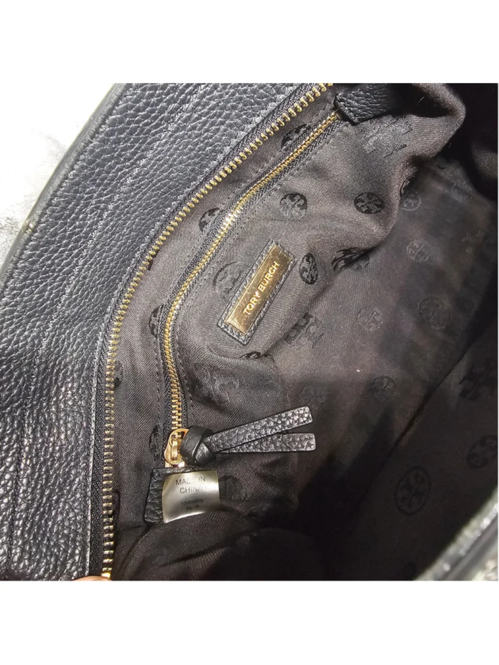Tory Burch Black Pebbled Leather Britten Convertible Tote Bag